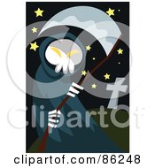 Royalty Free RF Clipart Illustration Of A Grim Reaper With Scythe In A Cemetery