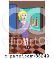 Poster, Art Print Of Blond Businesswoman Pointing To A Bar Graph Chart