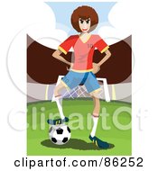 Poster, Art Print Of Tough Soccer Player Resting His Foot On The Ball By A Goal