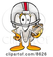 Clipart Picture Of A Tooth Mascot Cartoon Character In A Helmet Holding A Football by Mascot Junction