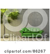 Poster, Art Print Of 3d Green Leather Couch By A Tree