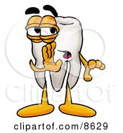 Clipart Picture Of A Tooth Mascot Cartoon Character Whispering And Gossiping by Mascot Junction