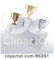 Podium Of 3d First Second And Third Place Trophy Cups