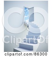 Royalty Free RF Clipart Illustration Of A White Staircase Leading To Clouds Beyond An Open Door by Mopic #COLLC86300-0155