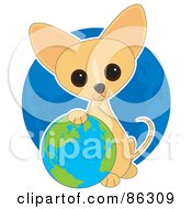 Adorable Earth Day Chihuahua Puppy Resting His Paw On A Globe