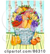Large Fruit Bowl With Pears Oranges Grapes Apricots And Strawberries
