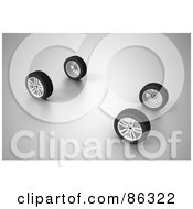 Poster, Art Print Of Set Of Four 3d Car Wheels On Gray