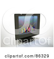 Poster, Art Print Of 3d Computer Monitor With A Colorful Bar Graph On The Screen