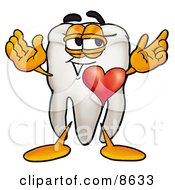 Tooth Mascot Cartoon Character With His Heart Beating Out Of His Chest