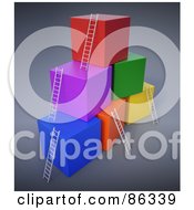 Poster, Art Print Of Colorful 3d Cubes With Ladders Reaching The Top