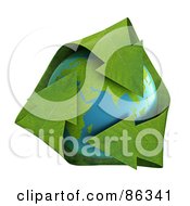 Poster, Art Print Of 3d Green Leaf Recycle Arrows Over Earth
