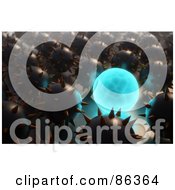Royalty Free RF Clipart Illustration Of A 3d Blue Globe Glowing In A Crowd Of Spiked Metal Balls