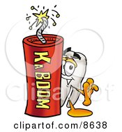 Clipart Picture Of A Tooth Mascot Cartoon Character Standing With A Lit Stick Of Dynamite by Toons4Biz
