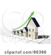 Poster, Art Print Of Bar Graph Of Houses Depicting Growth With A Green Arrow