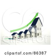 Poster, Art Print Of Bar Graph Of Homes Depicting Growth With A Green Arrow