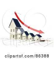 Bar Graph Of Houses Depicting Bankruptcy With A Red Arrow