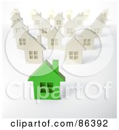Poster, Art Print Of Green 3d Home In A Neighborhood Of White Homes