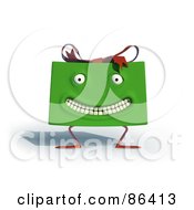 Poster, Art Print Of Grinning Green Present With Feet And A Red Bow