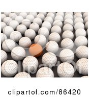 Poster, Art Print Of 3d Orange Golf Ball In A Crowd Of White Balls