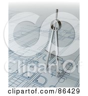 Royalty Free RF Clipart Illustration Of A 3d Compass On Blueprints by Mopic #COLLC86429-0155