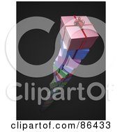 Royalty Free RF Clipart Illustration Of A Twisting Stack Of Colorful Presents Rising Out Of Black by Mopic