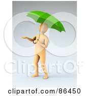 3d Orange Figure Holding His Hand Out And Standing Under An Umbrella