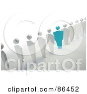 Royalty Free RF Clipart Illustration Of A Blue Unique Businessman Standing Out Of A Line Of White People by Mopic