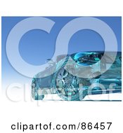 Royalty Free RF Clipart Illustration Of A Frontal View Of A 3d Glass Car Over Blue by Mopic