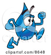Poster, Art Print Of Water Drop Mascot Cartoon Character Running