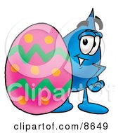 Water Drop Mascot Cartoon Character Standing Beside An Easter Egg