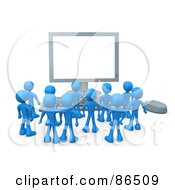 Royalty Free RF Clipart Illustration Of 3d Blue People Standing And Staring At A Blank Computer Screen