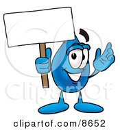 Water Drop Mascot Cartoon Character Holding A Blank Sign