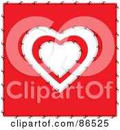 Poster, Art Print Of Stitched Red And White Heart Over Red