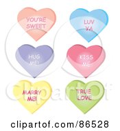 Poster, Art Print Of Digital Collage Of Six Conversational Heart Candies With Messages Over White