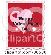 Royalty Free RF Clipart Illustration Of A Happy Valentines Day Greeting Over Red White And Pink Hearts On A Stamp
