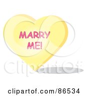 Poster, Art Print Of Yellow Candy Heart With A Marry Me Message