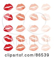 Background Of Red And Pink Lipstick Kisses In Rows On White