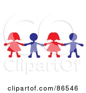 Line Of Red And Blue Paper Doll Boys And Girls Holding Hands