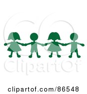 Royalty Free RF Clipart Illustration Of A Line Of Green Paper Doll Boys And Girls Holding Hands