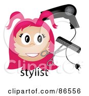 Poster, Art Print Of Pink Haired Stylist Over The Word With A Blow Dryer Scissors And Comb