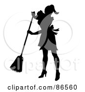 Poster, Art Print Of Silhouetted Maid Smiling And Sweeping