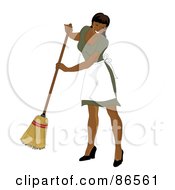 Hispanic Maid Smiling And Sweeping