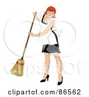 Poster, Art Print Of Redhead Maid Smiling And Sweeping