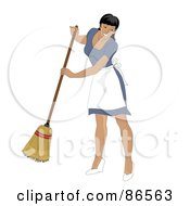 Poster, Art Print Of Latina Maid Smiling And Sweeping