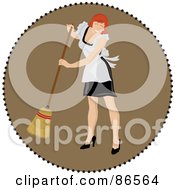 Poster, Art Print Of Brown Circle Of A Red Haired Maid Sweeping
