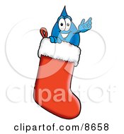 Water Drop Mascot Cartoon Character Inside A Red Christmas Stocking by Mascot Junction
