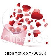 Poster, Art Print Of Red Hearts Bouncing And Floating Out Of A Pink Envelope