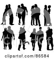 Royalty Free RF Clipart Illustration Of A Digital Collage Of Silhouetted Couples In Eight Different Poses by Pushkin