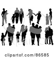 Poster, Art Print Of Digital Collage Of Silhouetted Families In Eight Different Poses
