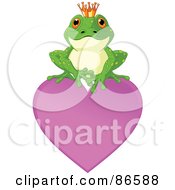 Cute Frog Prince Perched On Top Of A Purple Heart